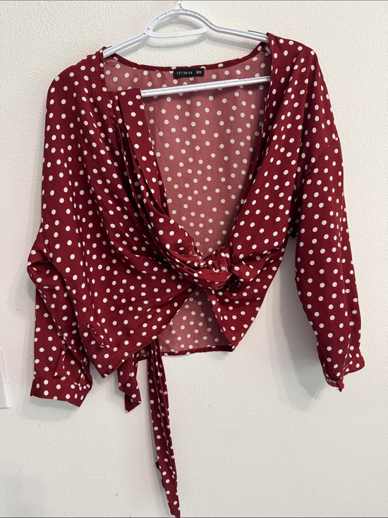 Cotton On Tops - Cotton On Burgundy White Polka Dot Wrap Blouse size medium